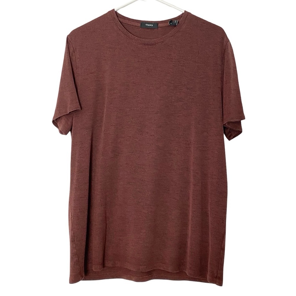 Theory Tshirt Tee Mens Size Large Claey Active Red Rust Black Crewneck Short Slv